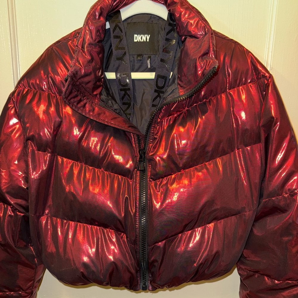 DKNY Shiny Red Puffer Jacket
